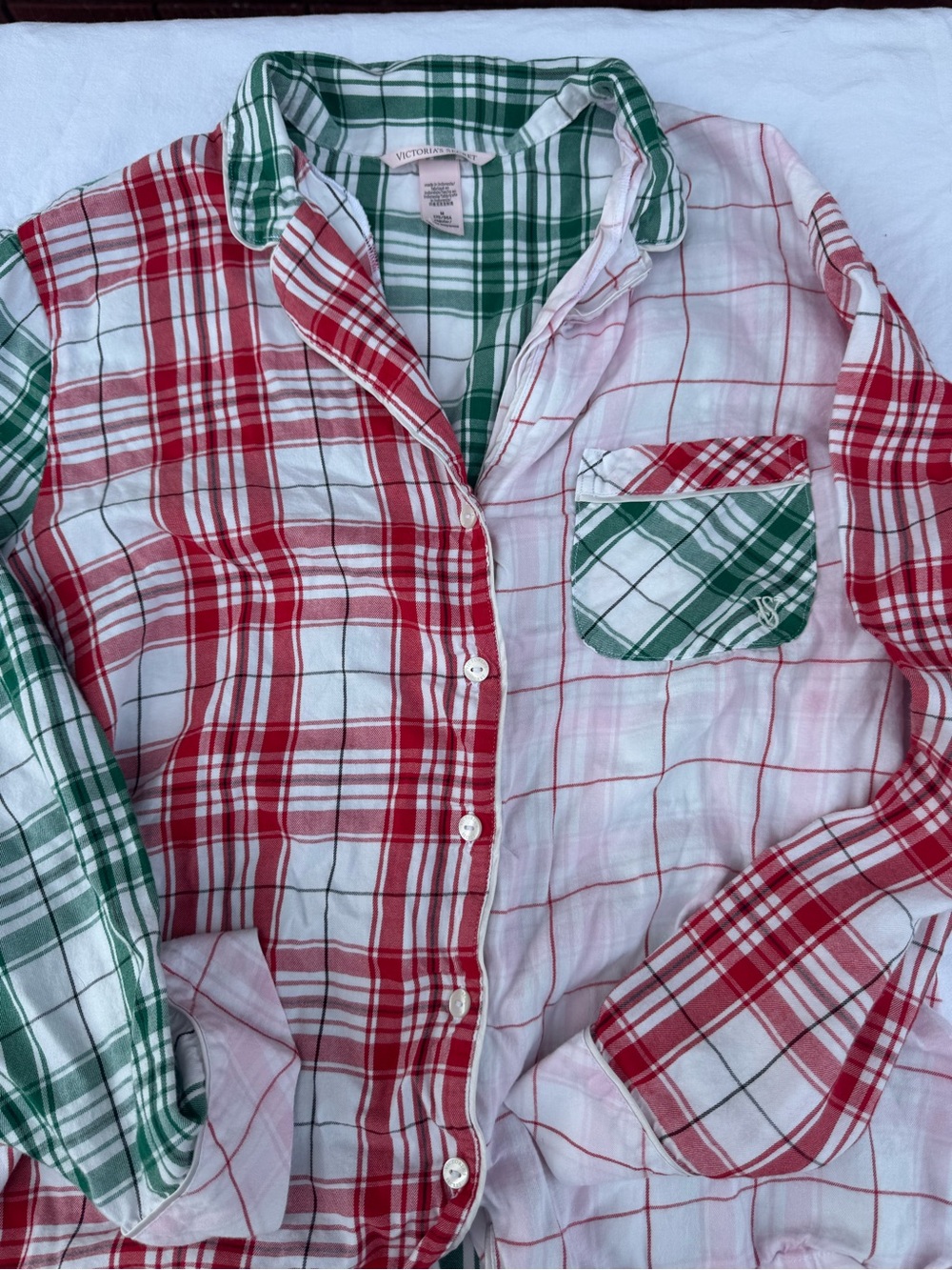 Victoria's Secret Red & Green Plaid Cotton Pajama Top